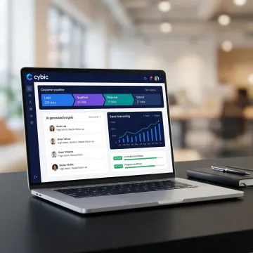 Custom CRM platform interface showing customer pipeline, analytics, and AI-driven insights