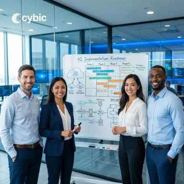 Enterprise AI implementation process showing a structured workflow from discovery to deployment