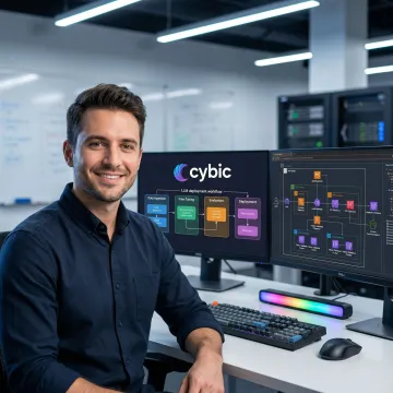 AI engineer deploying an enterprise LLM system with a structured workflow diagram on screen