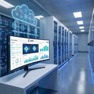 Healthcare data warehouse implementation showing clinical data dashboards on enterprise servers