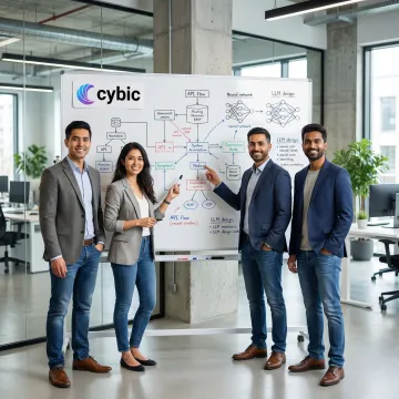 AI engineers collaborating on LLM integration architecture whiteboard session