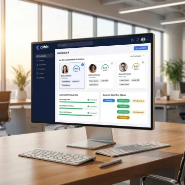 AI-powered HR automation dashboard showing candidate screening and workflow automation