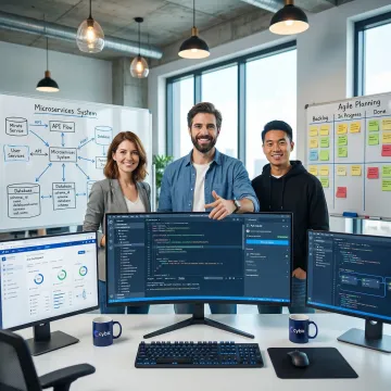 Enterprise software development process showing architecture planning and agile sprints
