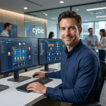 AWS cloud architecture consultant reviewing infrastructure diagrams on a monitor