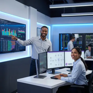 Data engineers configuring cloud data pipelines and analytics architecture on multiple monitors