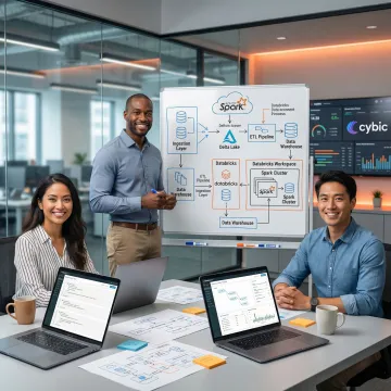 Data engineers collaborating on Databricks pipeline architecture and integration workflow