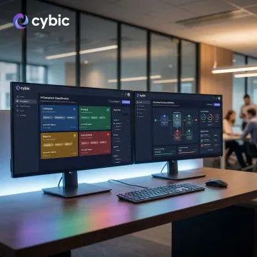 AI-powered document classification system automatically sorting and tagging enterprise files