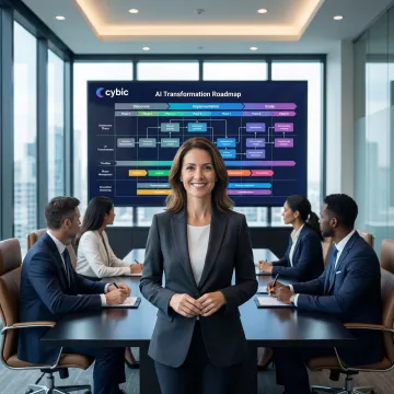 AI strategy consultant presenting a phased roadmap to enterprise stakeholders