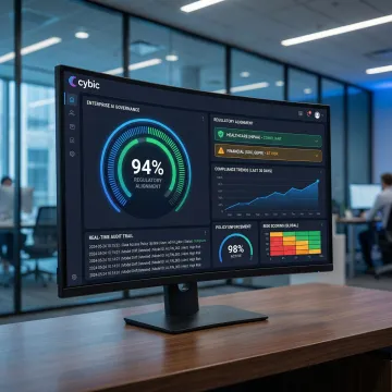 AI governance dashboard displaying compliance metrics for healthcare and financial services