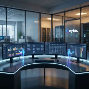 RPA bots automating enterprise resource planning workflows on multiple screens