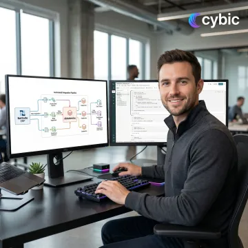 Engineer configuring NetSuite to Databricks automated data pipeline on a dual-monitor workstation