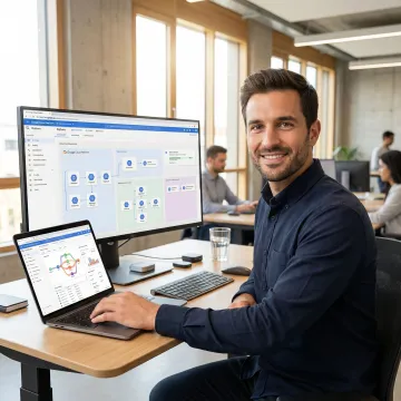 Cybic data engineer configuring a Google Cloud data pipeline on a laptop with architecture diagrams visible