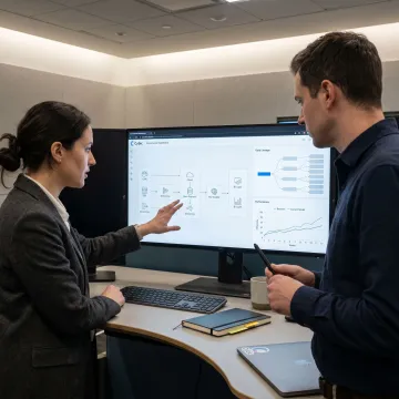 Enterprise data consultants reviewing analytics dashboards