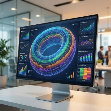 Business intelligence dashboard displaying predictive analytics charts and KPI metrics