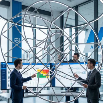 AI governance consultants reviewing compliance frameworks and enterprise AI architecture on digital dashboards