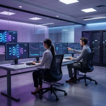 Data scientists fine-tuning a custom large language model on enterprise data using cloud infrastructure