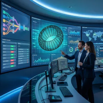 Enterprise AI strategy implementation team working on data dashboards and AI workflow systems