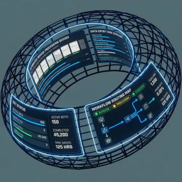 Enterprise RPA bots automating business workflows on a corporate dashboard