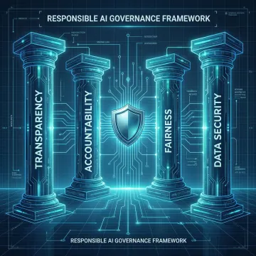 AI governance framework diagram showing ethical AI principles and compliance controls