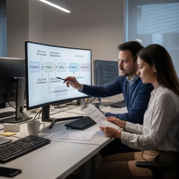 Engineers reviewing AI governance workflow