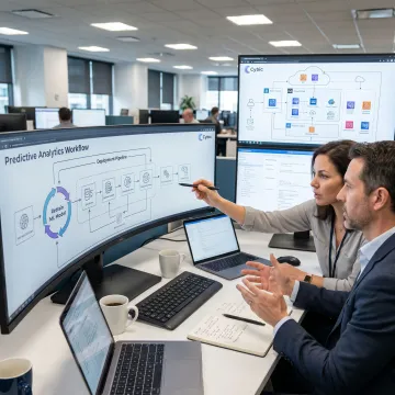 Consultants mapping predictive analytics workflow