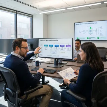 Engineers planning healthcare AI workflow deployment