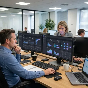 Enterprise analytics dashboard on multiple screens