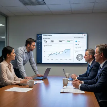 Consultants reviewing enterprise BI dashboard
