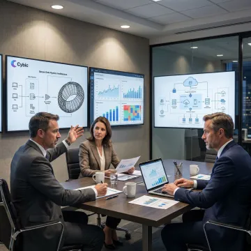 Financial services team reviewing AI consulting dashboards