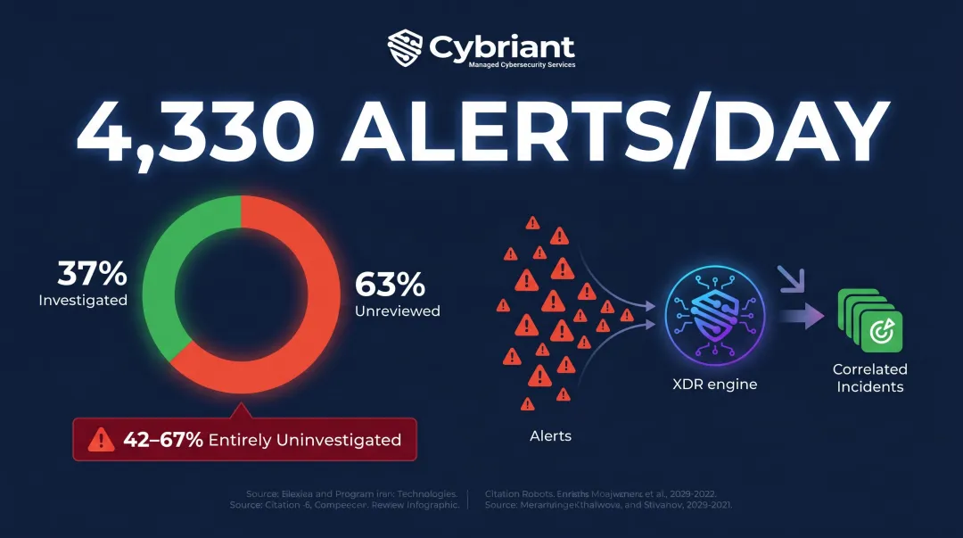 Security alert fatigue statistics showing daily volume versus analyst investigation capacity gap