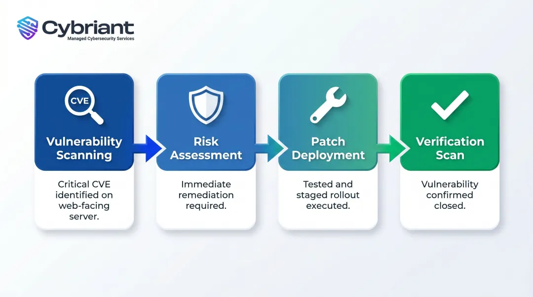 4-step vulnerability and patch management integration workflow process flow