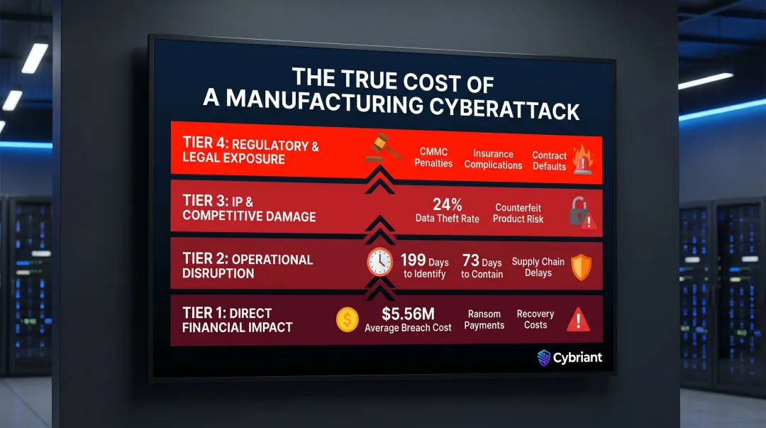 Total manufacturing cyberattack cost breakdown including financial regulatory and operational consequences