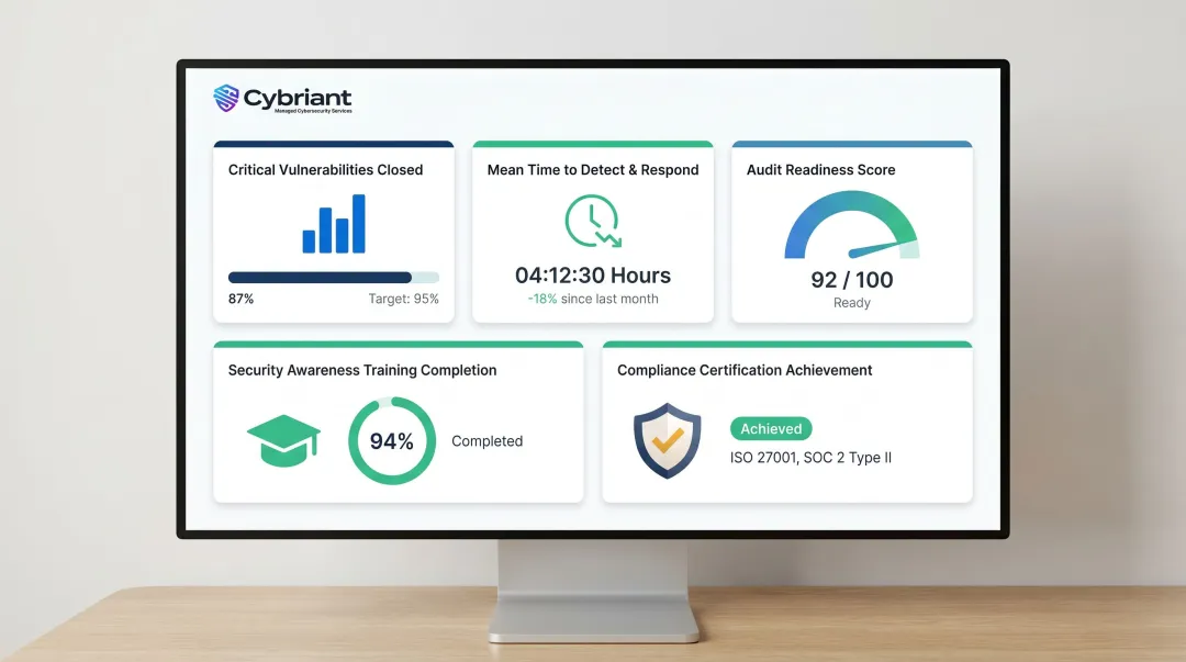 Five key vCISO roadmap success metrics KPI tracking dashboard infographic