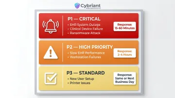 Healthcare IT incident priority tiers P1 P2 P3 response time definitions
