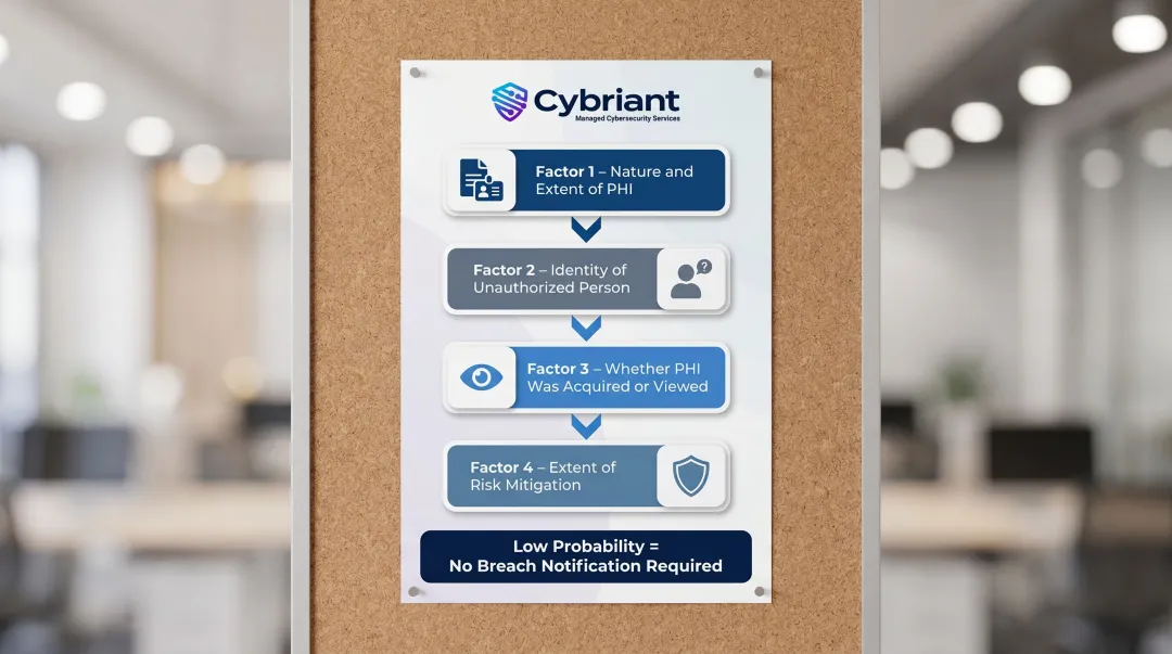 Four-factor HIPAA breach risk assessment analysis decision framework infographic