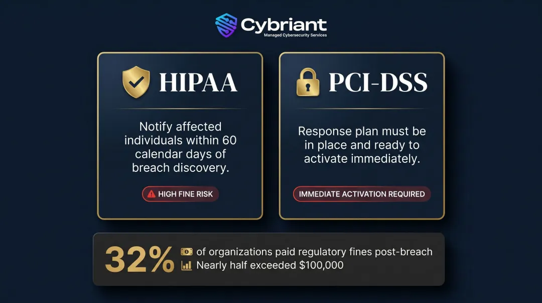 Incident response compliance timeline HIPAA PCI-DSS breach notification requirements comparison