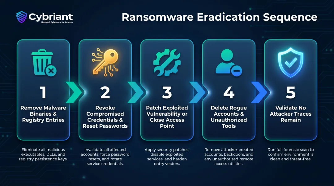5-step ransomware eradication process from malware removal to environment validation