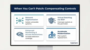 Legacy system patch management compensating controls options comparison infographic