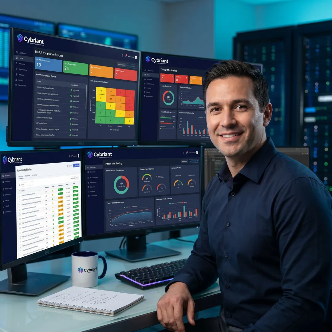 Security analyst reviewing healthcare compliance controls