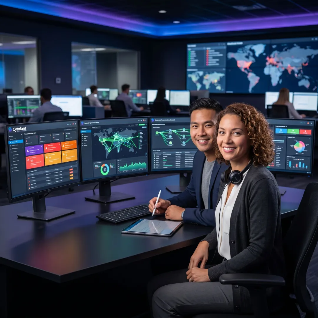 Cybersecurity team reviewing threat alerts