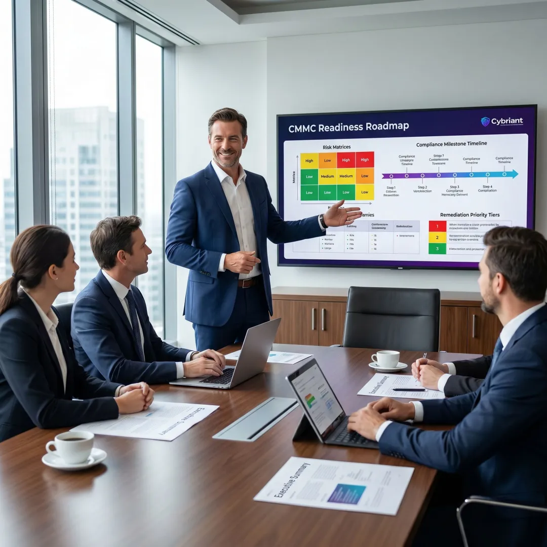 Consultant guiding a defense supplier through CMMC planning