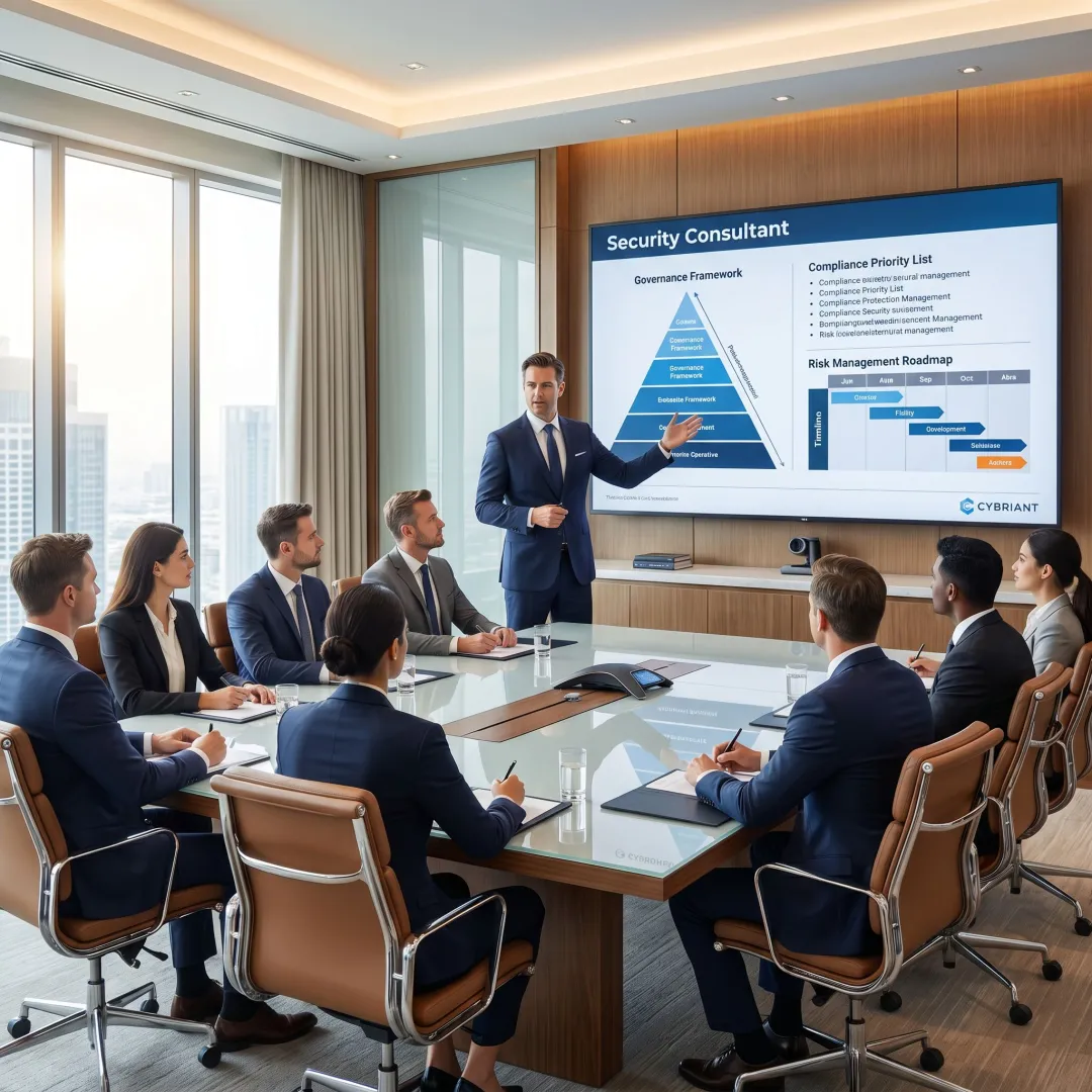 Cybersecurity advisor presenting a security roadmap