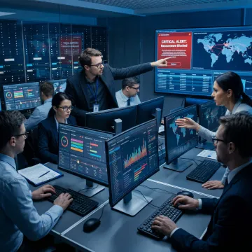 Cybersecurity team reviewing live threat alerts