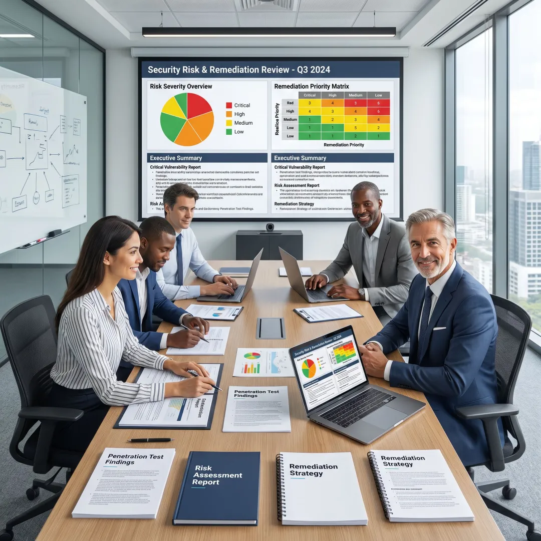 Security team analyzing penetration test results