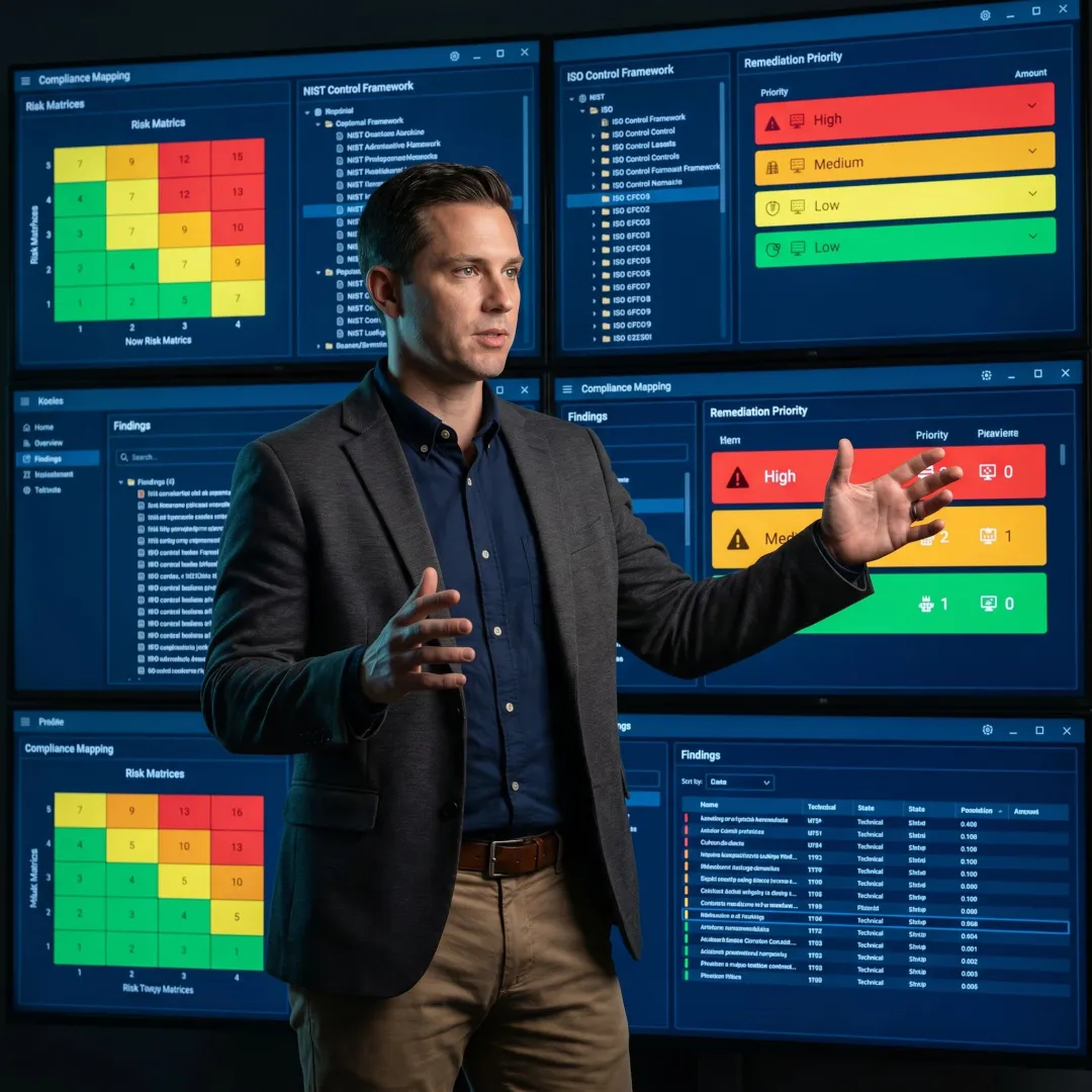 Consultant mapping cybersecurity controls to compliance requirements