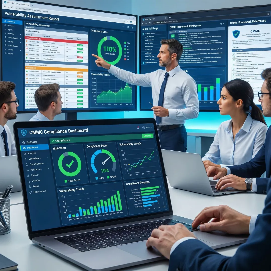 Managed security team reviewing compliance and threat data