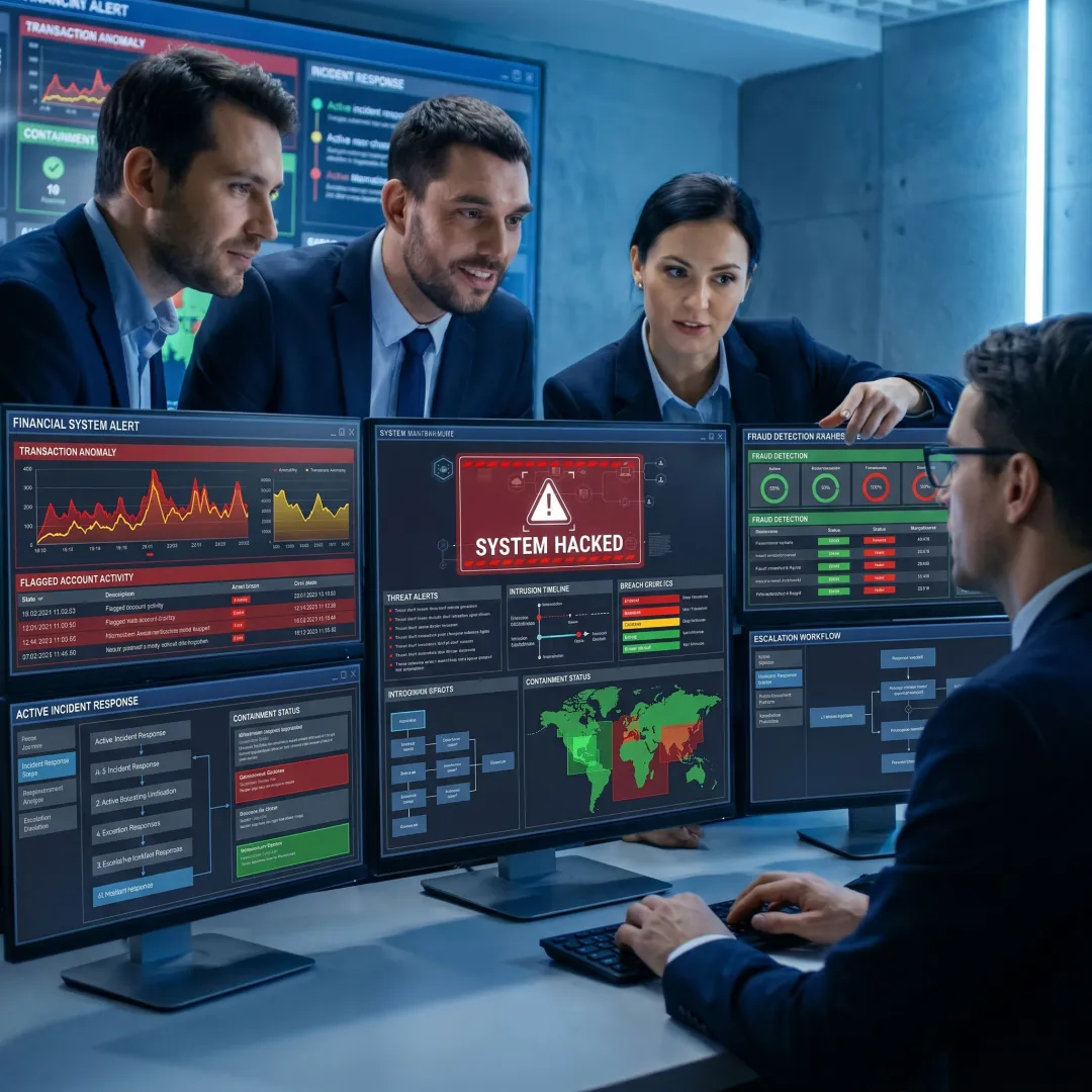Analysts reviewing breach response data