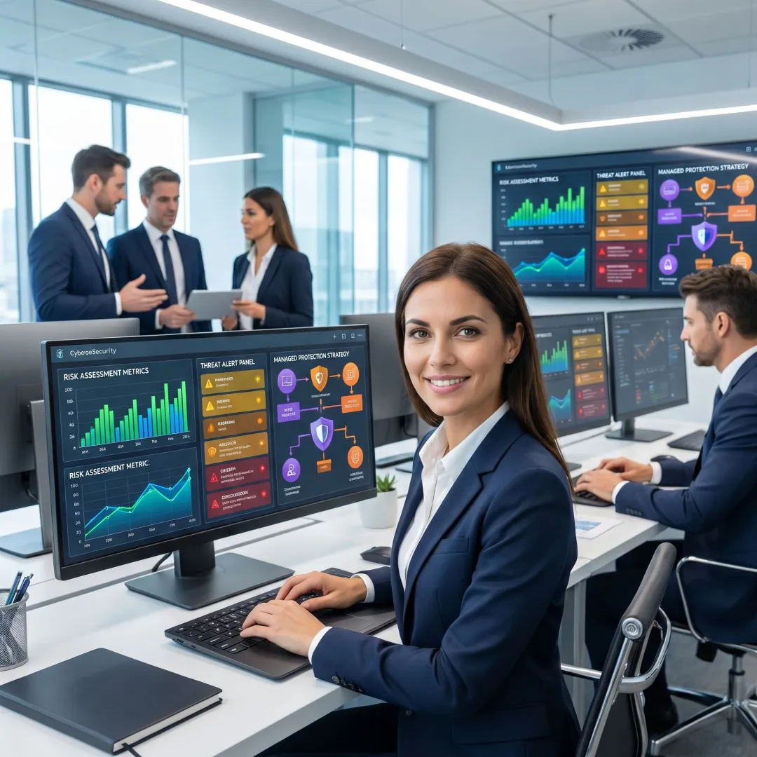 Cybersecurity team reviewing business risk data