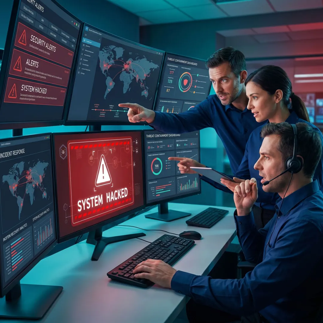 Cybersecurity analysts coordinating incident response