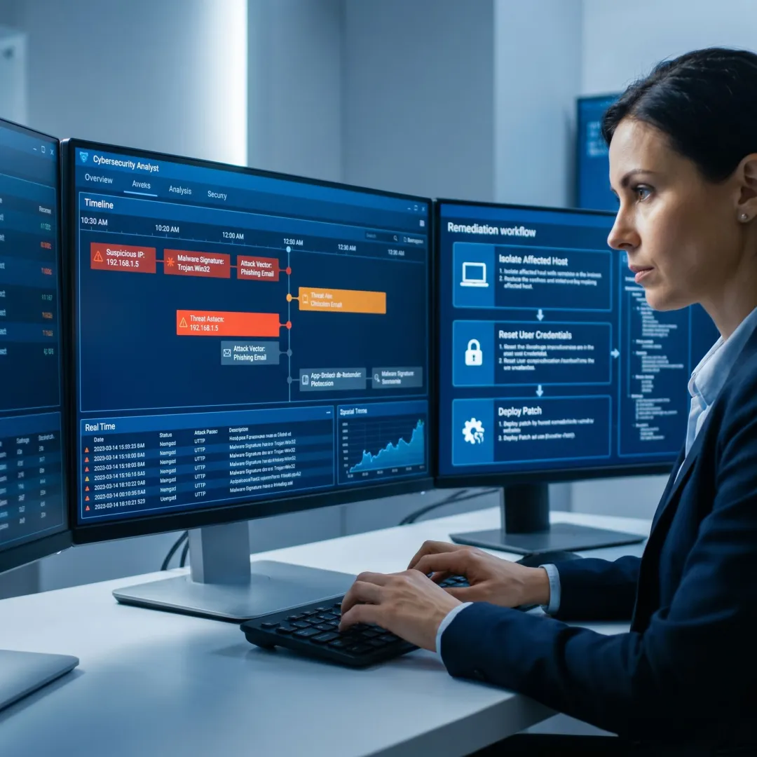 Analyst reviewing cyber incident findings